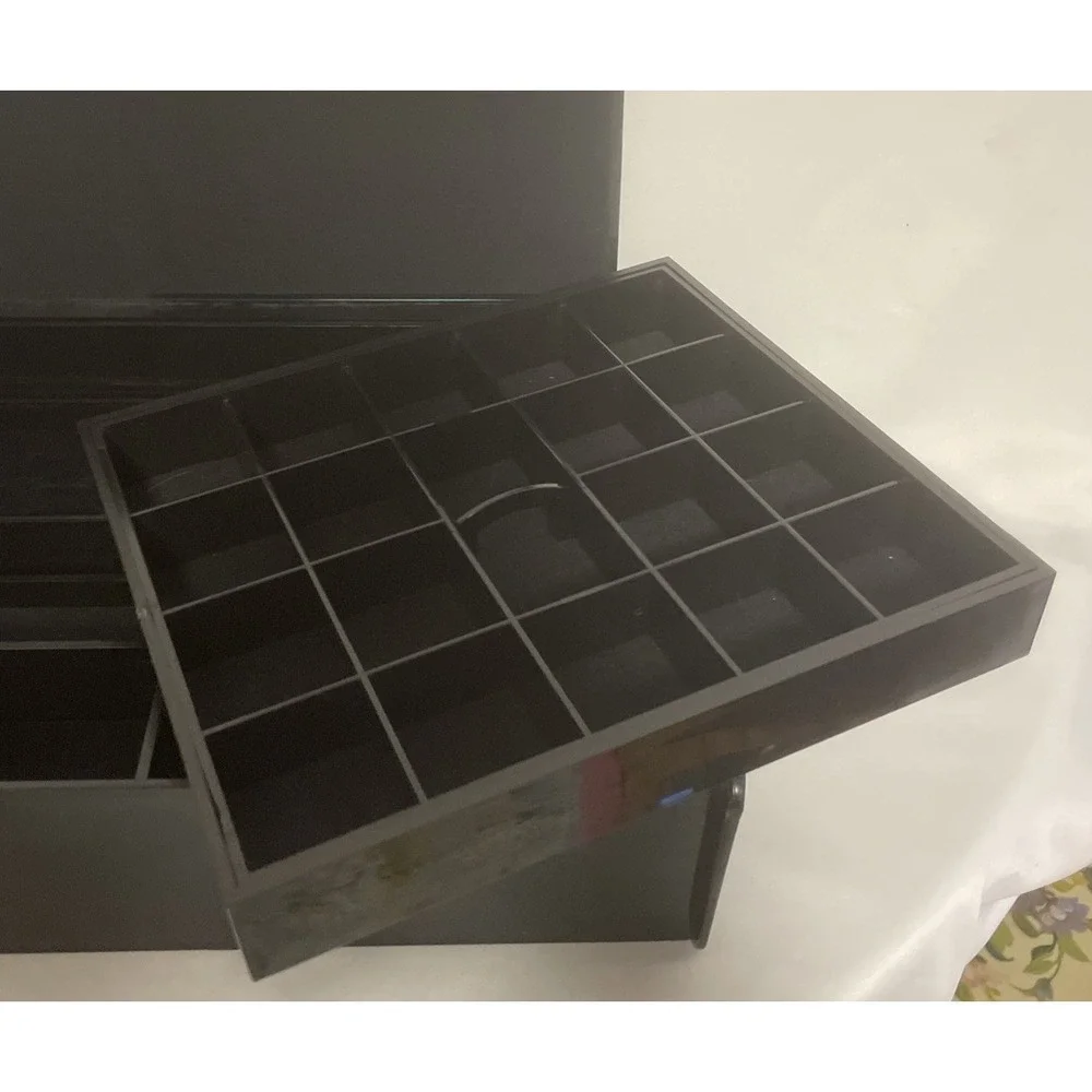 Vintage SKS Silver Safe Keeper  Jewelry Organizer Box Black Lacquer